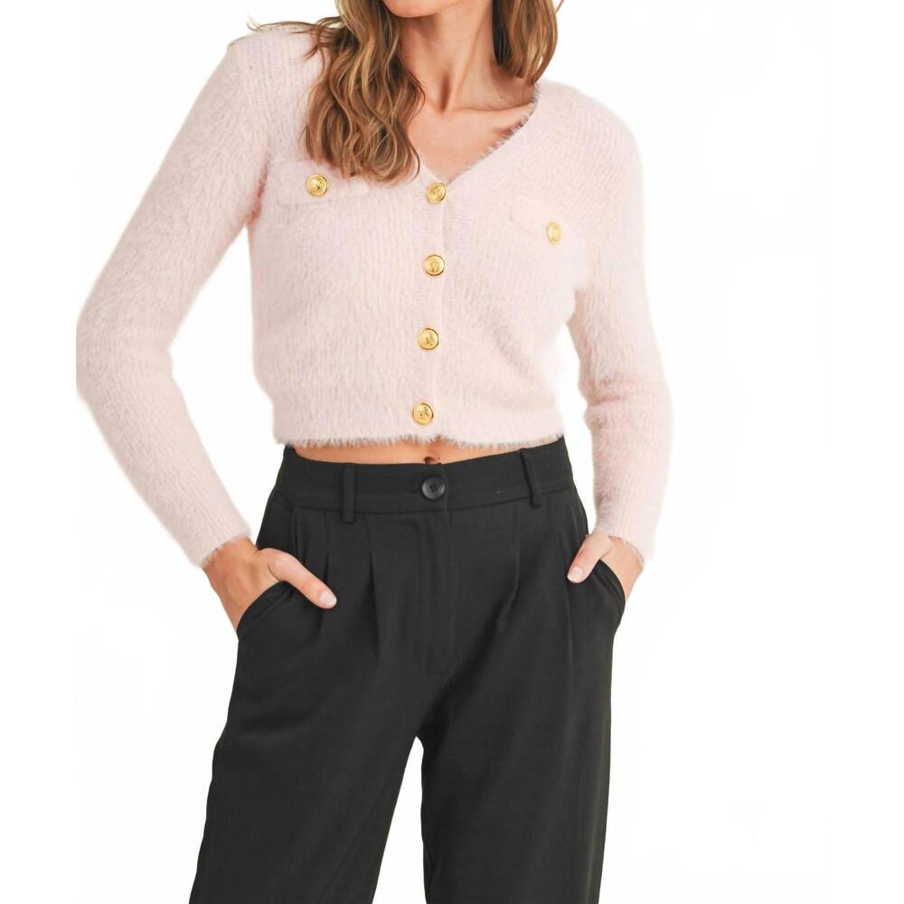 NEW CLOUD TEN fuzzy knit crop cardigan in light pink